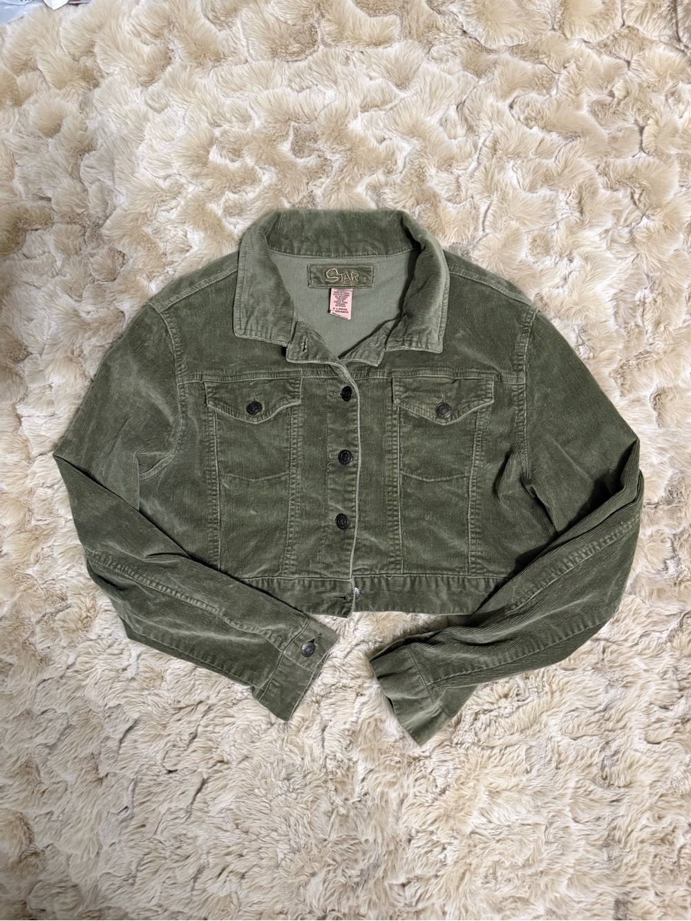 Rare Star Jeans Crop Corduroy Jacket - Olive Green